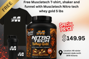 Free Muscletech T-shirt, shaker & funnel with Nitro-Tech 100% Whey Gold By Muscletech